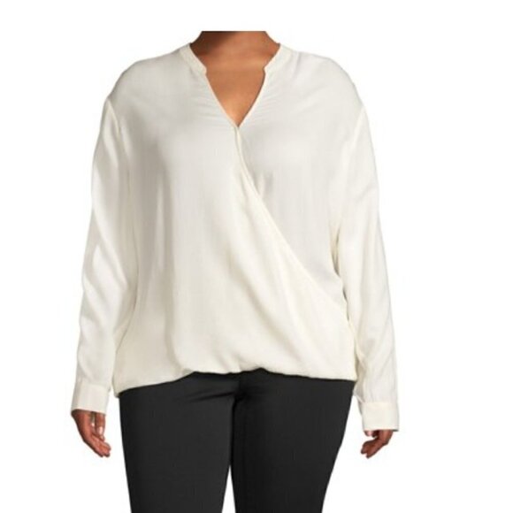 Terra & Sky Women's Plus Size Long Sleeve Wrap Front Top with Knit Back Size 3x - Picture 16 of 16